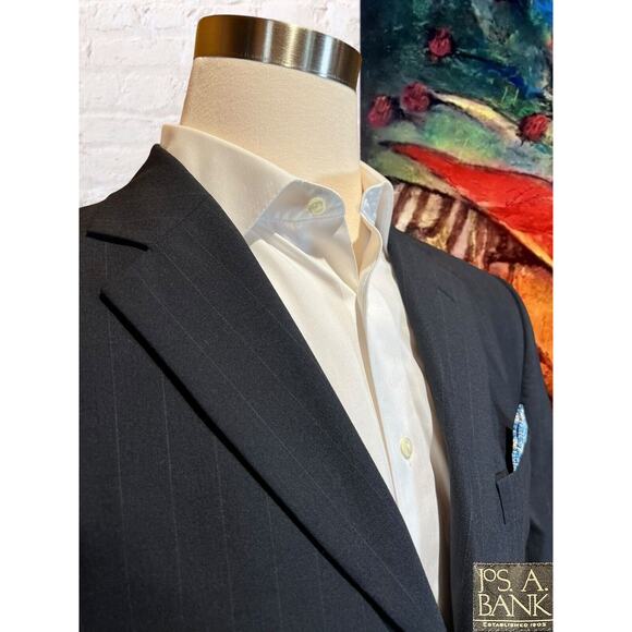 Jos A Bank 42L 36x30 Mens Navy Blue Pinstripe 2 Piece Suit Jacket Pants Set - Picture 4 of 16